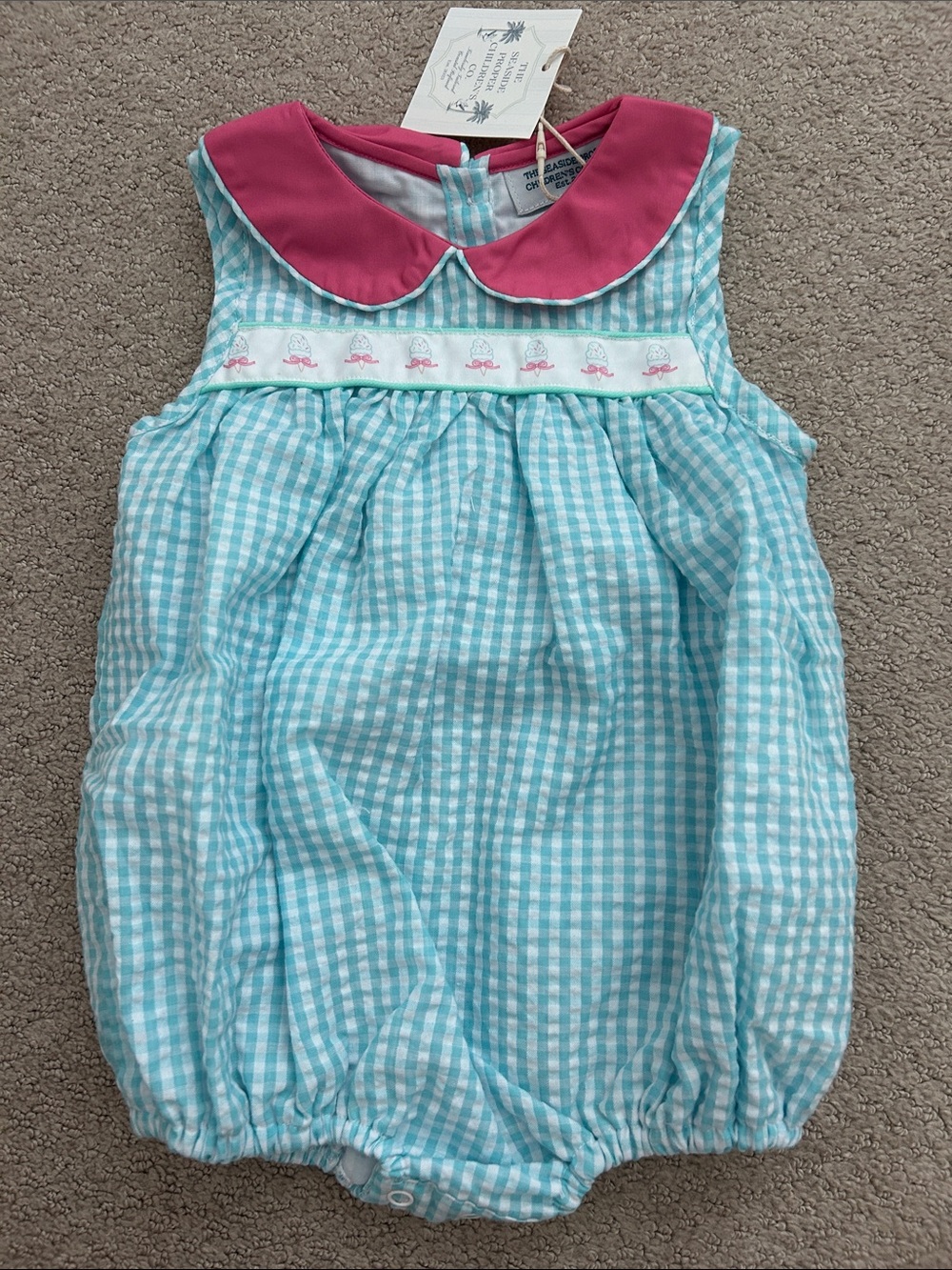 NWT Seaside Proper ice cream ribbon blue seersucker bubble